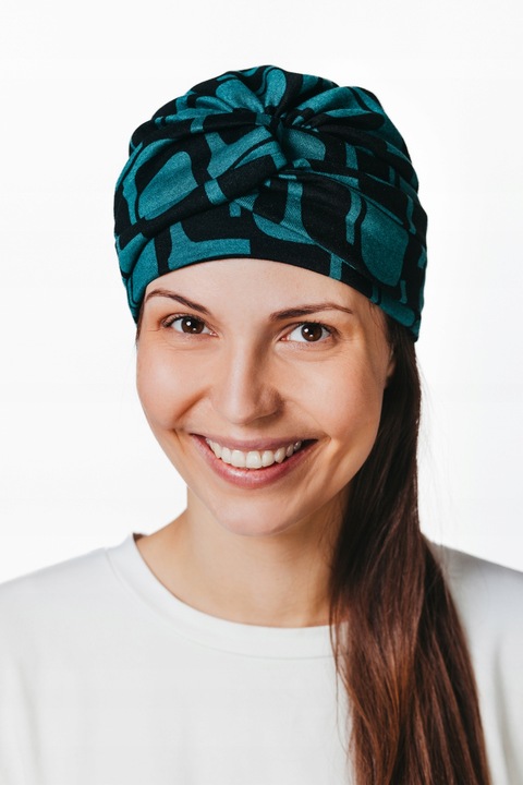 Caciula dama tip turban Eva Design, viscoza, usoara, eleganta, albastru/negru