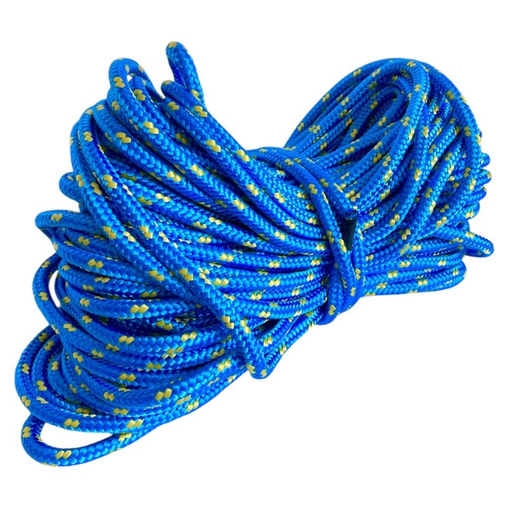 Franghie impletita, BKShop, fi10, Lungime 20 m, Latime 10 mm, Polipropilena, Cordelina, Constructie, Navigatie, Albastru