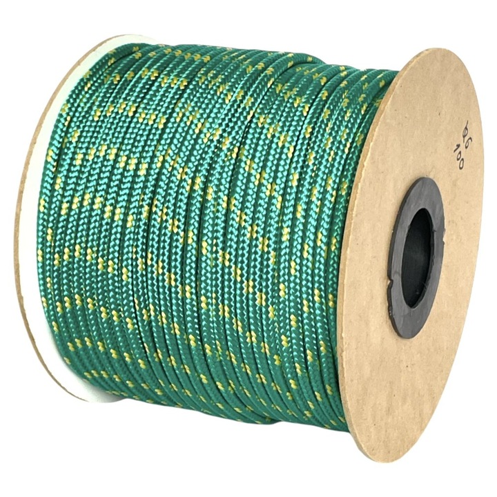 Fonott kötél, BKShop, fi6, hossz 100 m, szélesség 6 mm, polipropilén, zsinór, építkezés, navigáció, zöld