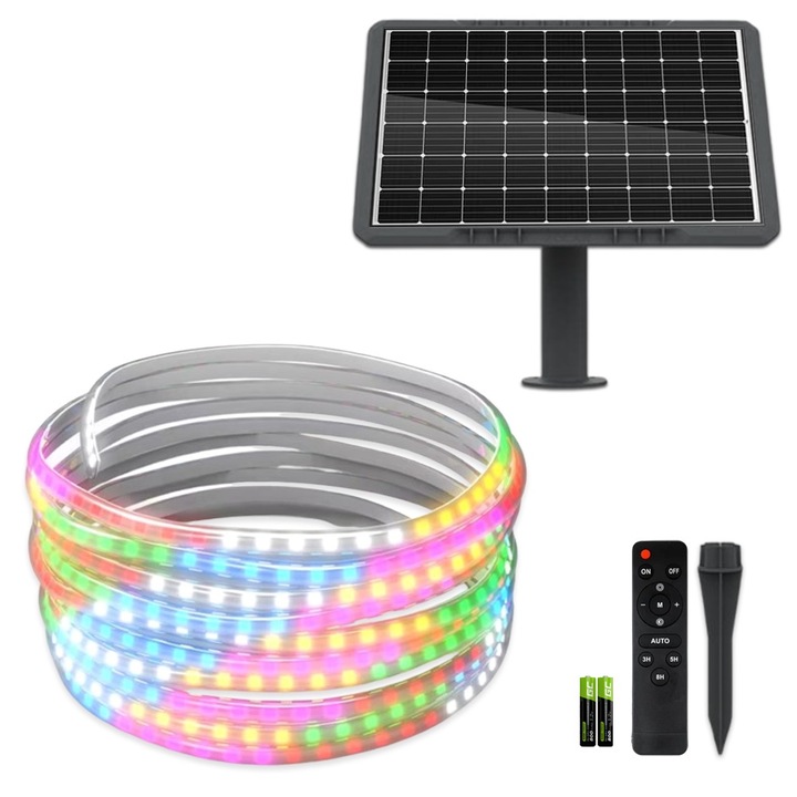 Többszínű LED szalagkészlet, RGB, 10 méter, monokristályos napelem, 100 W, IP65, ClassLights