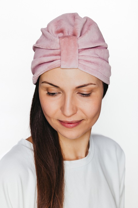 Turban dama, Eva Design, roz pudrat, material velur, dimensiune universala