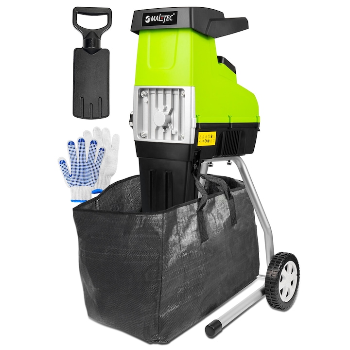 Tocator Crengi, Maltec, Mastershred3500W, Electric, Auto-Aspirant, Diametru Maxim Al Crengilor 44 mm, Putere 3500 W, Capacitate Sac 60 L, Include Sac, Manusi, Palnie, Verde/Negru