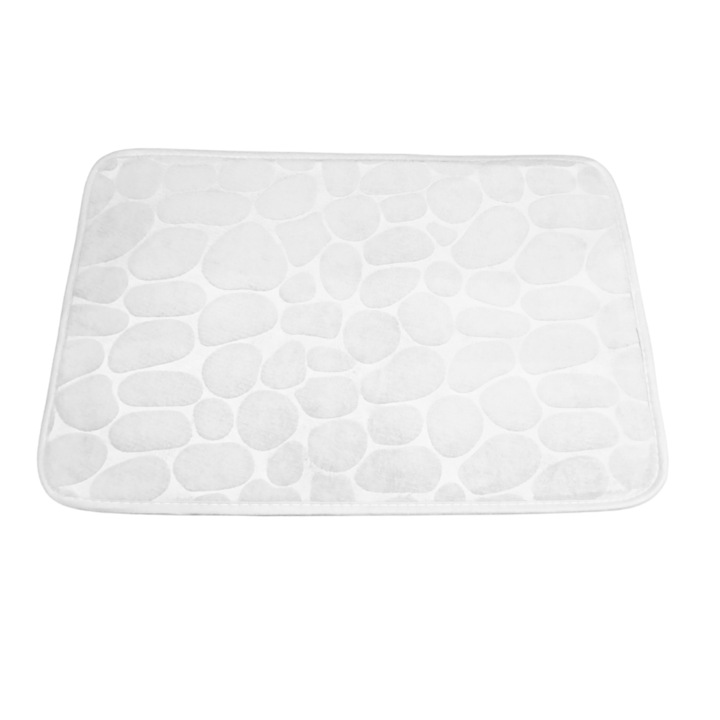 Ultra nedvszívó fürdőszőnyeg poliészterből és memóriahabból, kőmintás, fehér, mérete 60 x 40 cm