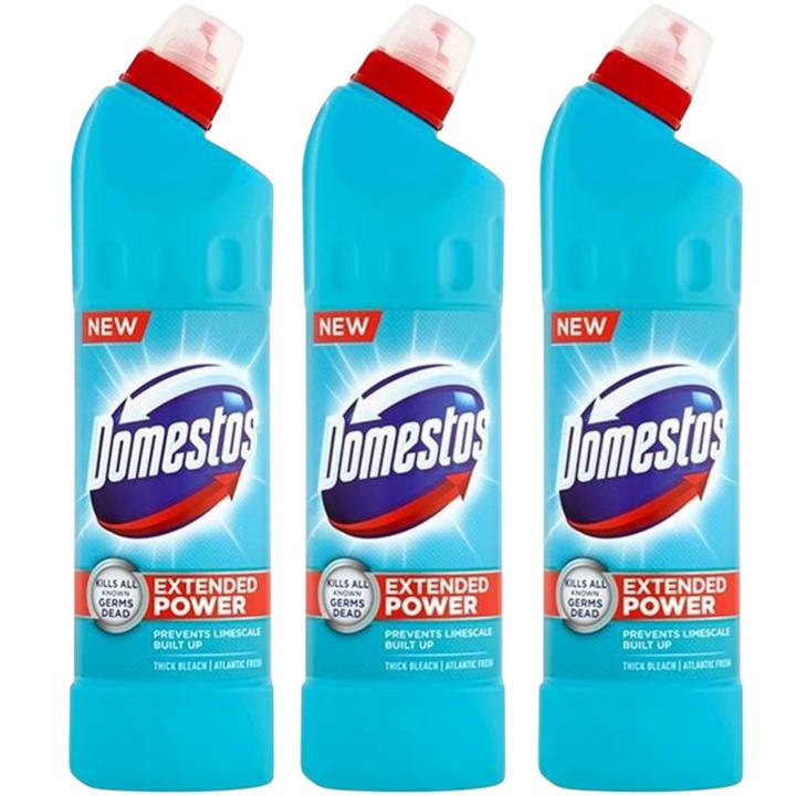 Pachet curatenie dezinfectant Domestos Bleach Atlantic, 3 x 750ml