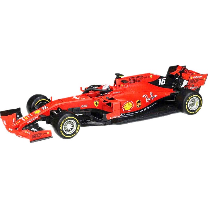 Bburago Ferrari SF90 modellautó 1:18 #16 Leclerc, piros, 28cm