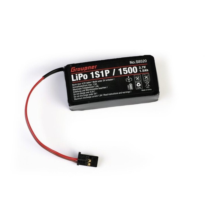 LiPo akkumulátor 1S/1500 3.7V Graupner/SJ, 29x14x62mm, 39g