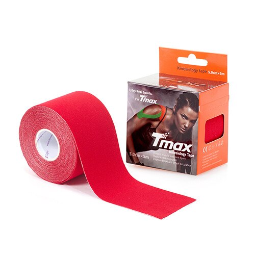 Banda kinesiologica premium TMax Tape 5cmx5m culoare Rosu cu extra adeziv pentru sportivi