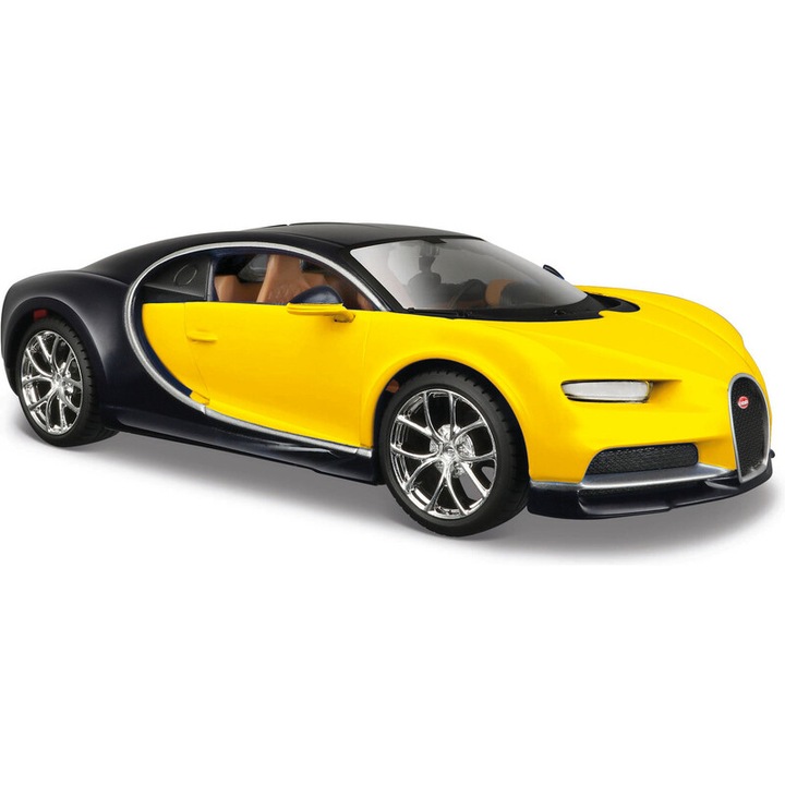 Maisto Bugatti Chiron modellautó 1:24, nyitható ajtókkal, sárga-fekete, 19cm