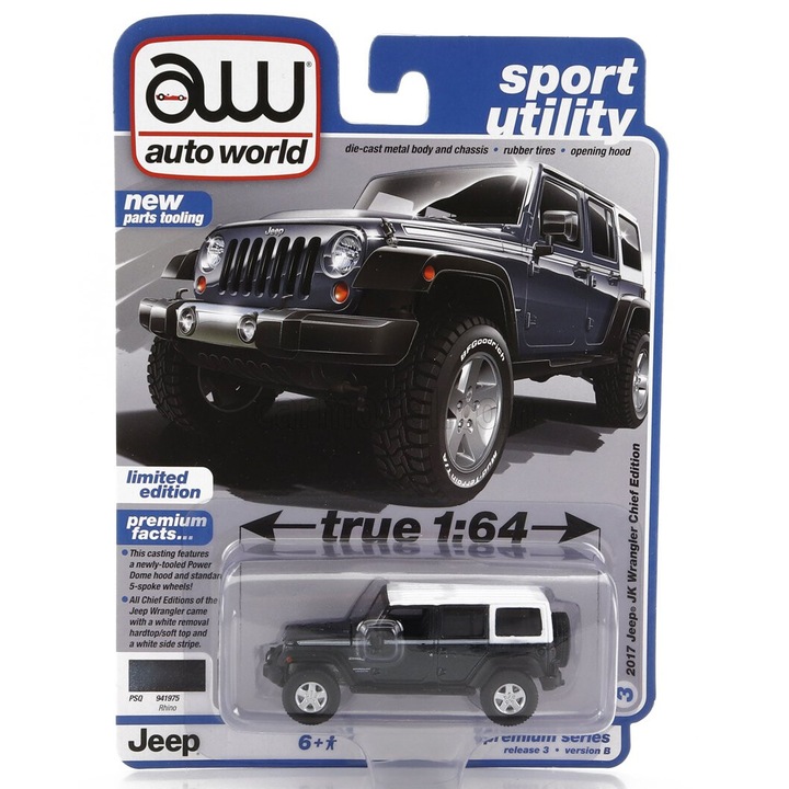 Jeep Wrangler Rubicon Chief Edition 2017 Autoworld 1:64, fekete-fehér