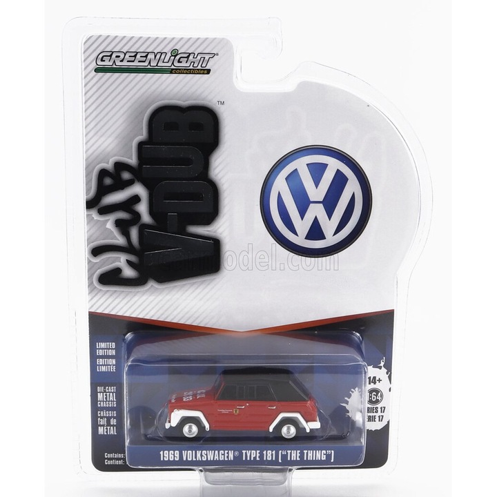Autó, Greenlight, Volkswagen Type 181 Thing, 1:64, piros/fehér