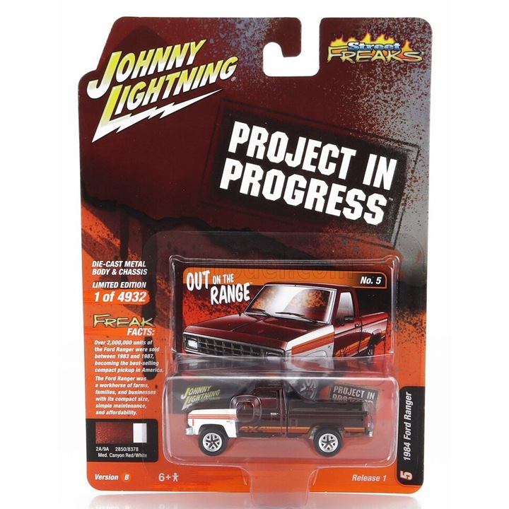 Johnny Lightning Ford Ranger Pick-up 1984 1:64, piros-fehér