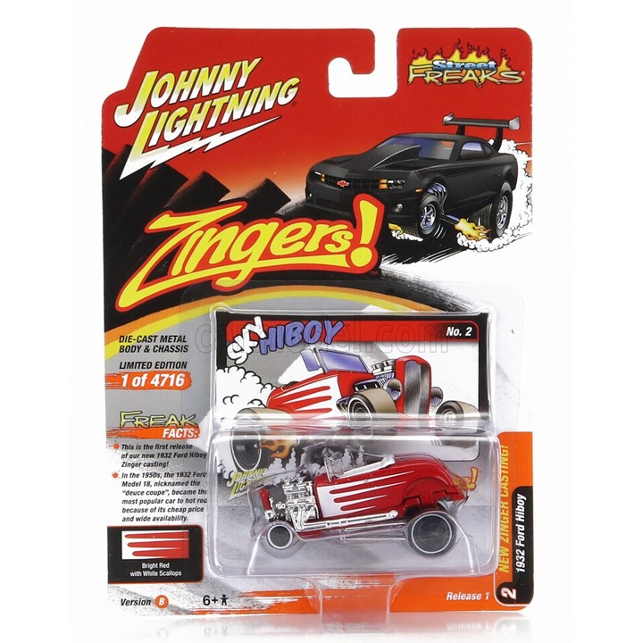 Johnny Lightning Hiboy Zinger Custom 1932-es autó, 1:64, piros
