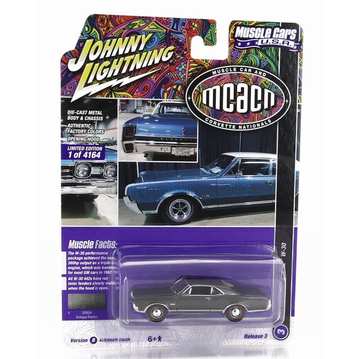 Gyűjtőautó, Oldsmobile 442 W-30 Coupe 1967, 1:64, metálszürke