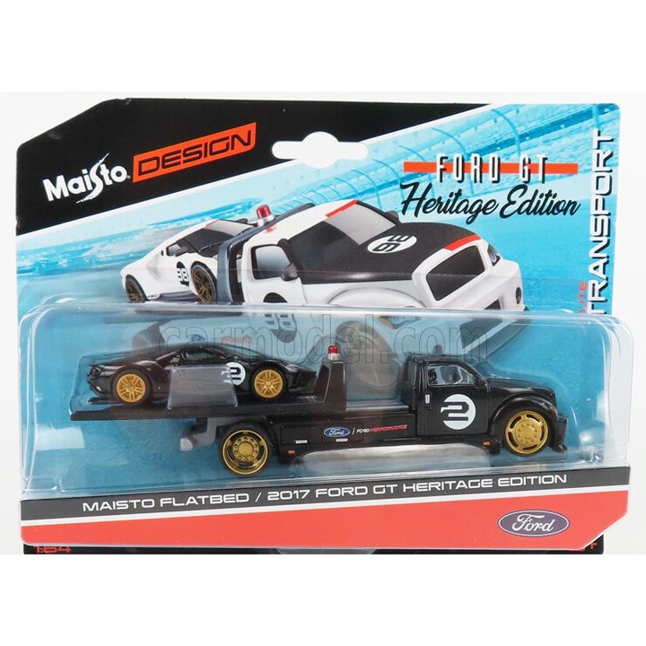 Ramp Truck Wrecker autószett Ford GT N 2 Heritage Edition 2017-vel, 1:64, fekete