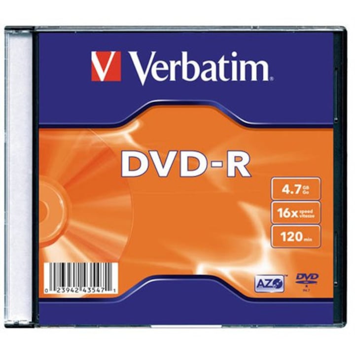 DVD-R lemez, AZO, 4,7GB, 16x, vékony tok, VERBATIM