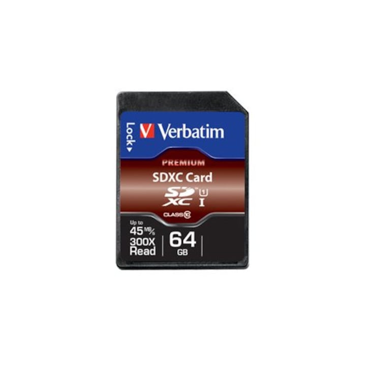 Card de memorie, VERBATIM, SDXC, 64GB, Clasa 10