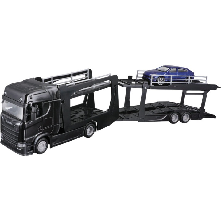 Bburago Scania 770S Autómodell, fekete, Lamborghini Urus 1:43