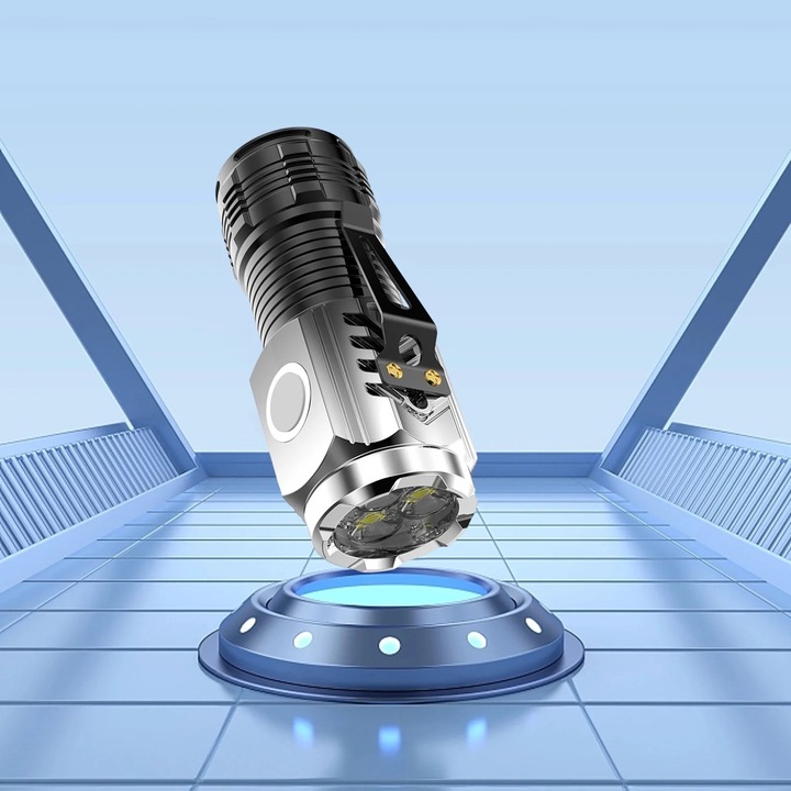 Мини LED фенер, 20W, 5 режима, водоустойчив, с магнит и щипка, черен, 9.3x4x4 см, комплект с USB кабел