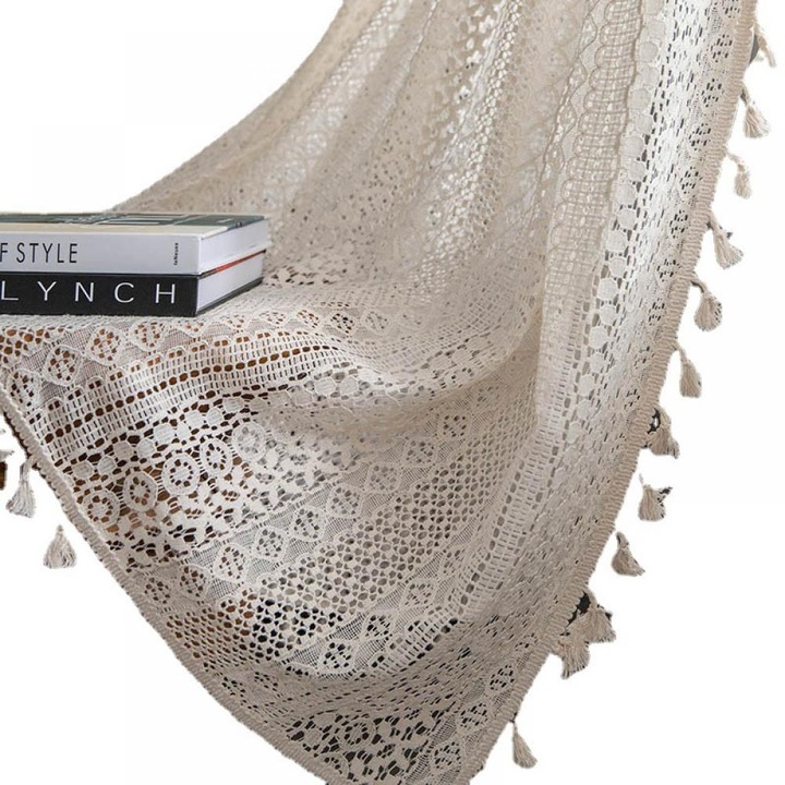 Set perdele din bumbac, design shabby chic, alb, 2 bucati, 140x240cm