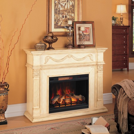 Semineu electric Gossamer Classic Flame, cu focar de 28" 3D incalzire cu infrarosu, cu sunet, Antique Ivory