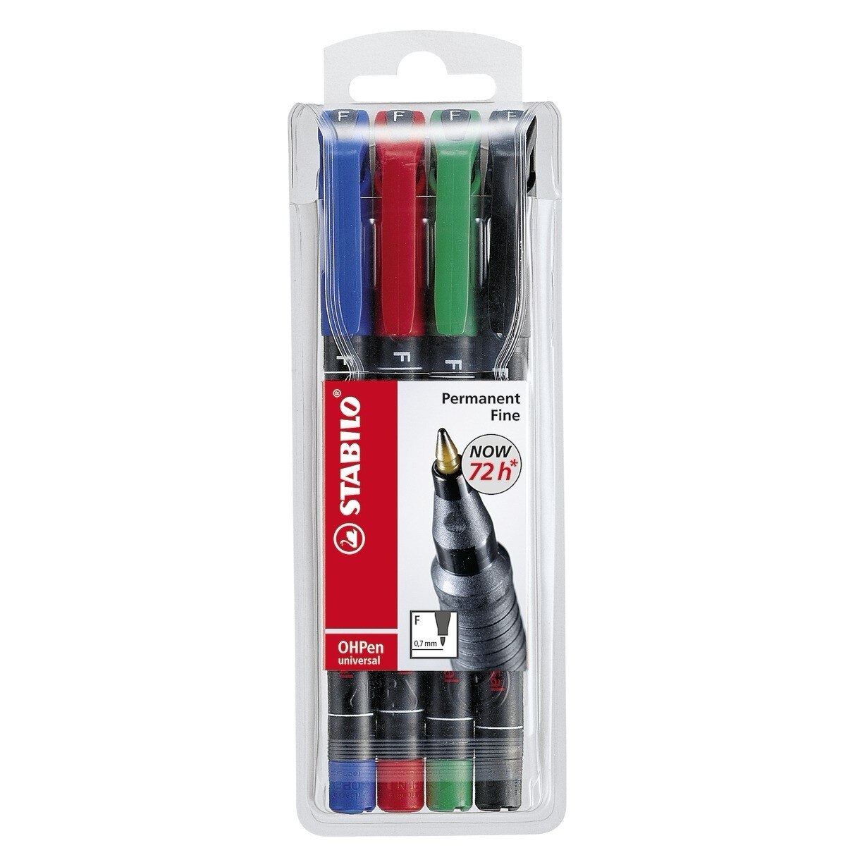 Marker perm Stabilo OHPen F 4 culori/set (a,n,r,v)