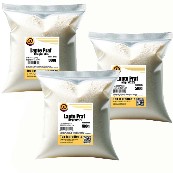 Lapte Praf Integral 26% Grasime, Pachet 3x500g