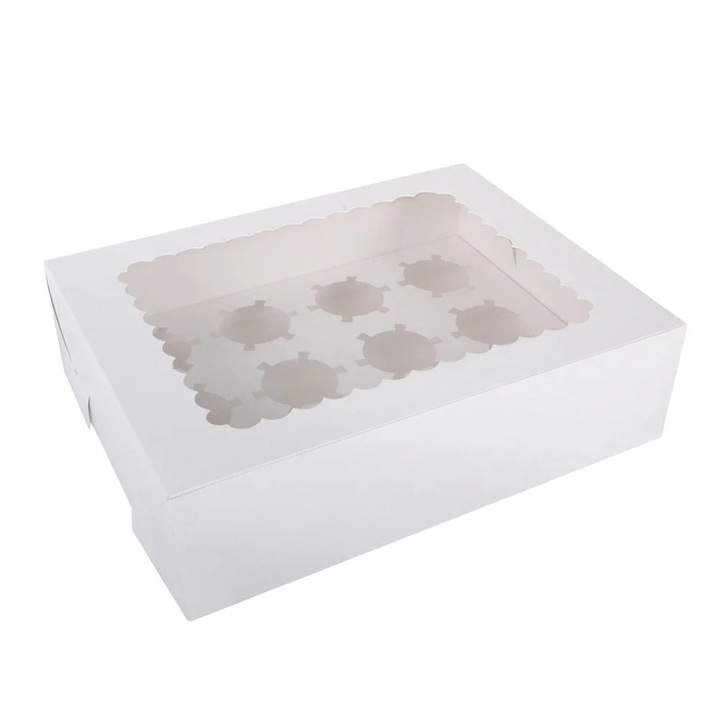 Cutie pentru cupcakes 12 cavitati, alb, 32.5x25x9cm