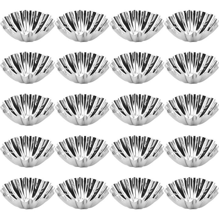 Forme prajituri din inox, set 7.20x7.20x2.80cm, argintii, pentru tarte, cupcakes, prajituri