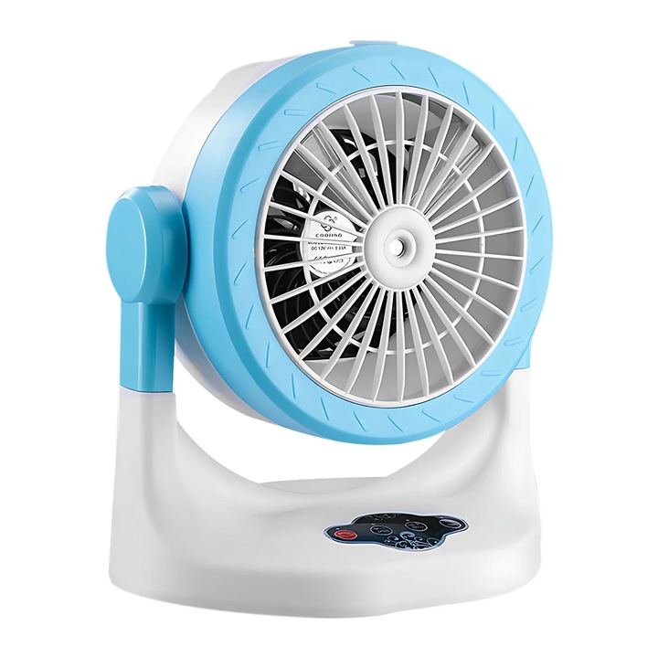 Вентилатор с овлажнител, спрей, 3 скорости, USB захранване, син/бял