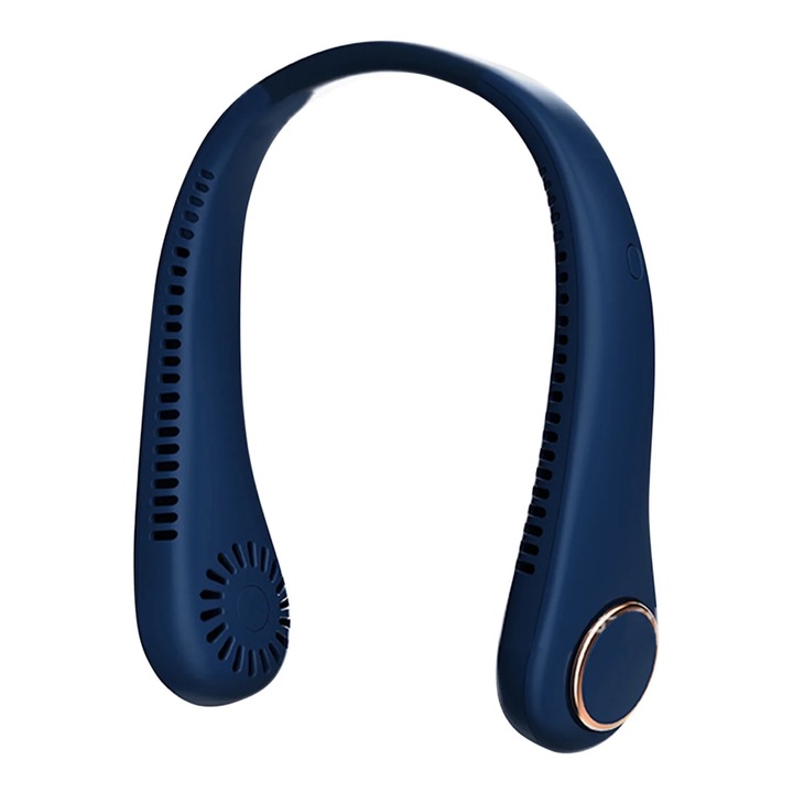 Преносим вентилатор за врат, USB зареждане, 3 скорости, тъмносин