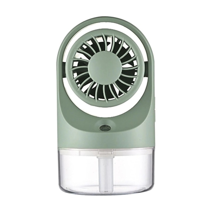 Настолен вентилатор със спрей, 300ML, овлажнител, 69x69x126mm, USB, преносим, зелен