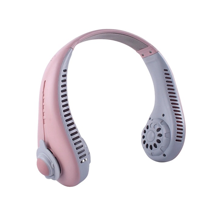 Преносим вентилатор за врата, 3 скорости, USB зареждане, 2000mAh, за закрито/външно, розов/лилав