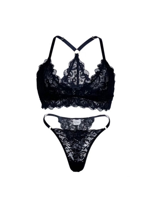 Szexi 2 részes fehérnemű szett, TREXORA, csipkés melltartó, tanga, fekete, M