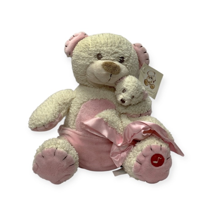 Plüss játék Russ Berrie Baby Cozy Cuddles Lullaby Dreamers *34666 91-8, Mackó kisbabával, Puha plüss, 22 x 20 cm, Rózsaszín