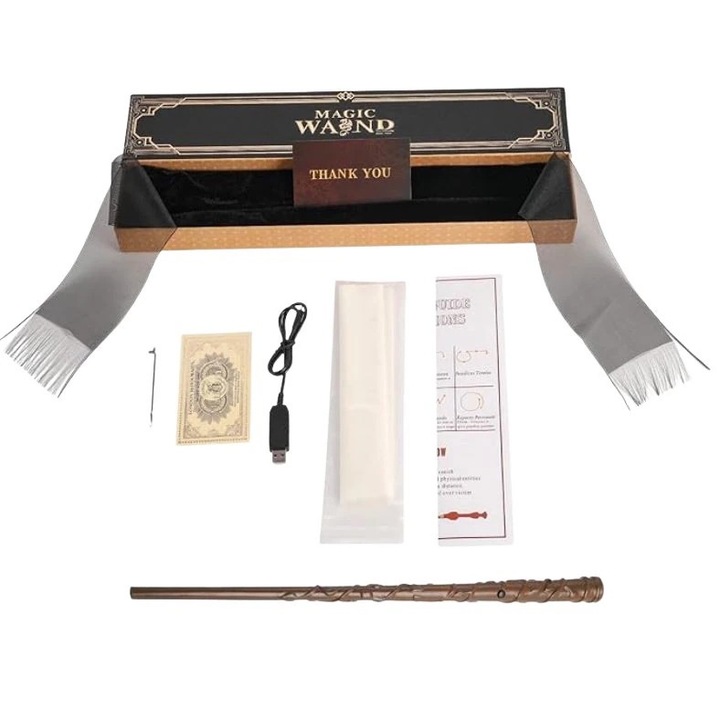 Пръчка Хари Потър, реплика от смола 38 см, пламък, ергономичен дизайн, за косплей и колекция