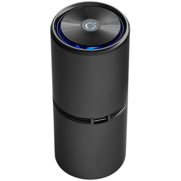 Zouan hordozható autós légtisztító, 12 millió negatív ion, USB, rendkívül csendes, fekete, mérete 6,5 x 15,3 cm