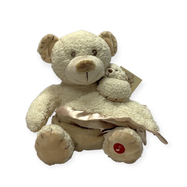 Plüss játék Russ Berrie Baby Cozy Cuddles Lullaby Dreamers *34668 91-8, Mackó kisbabával, Puha plüss, 22 x 20 cm, Bézs
