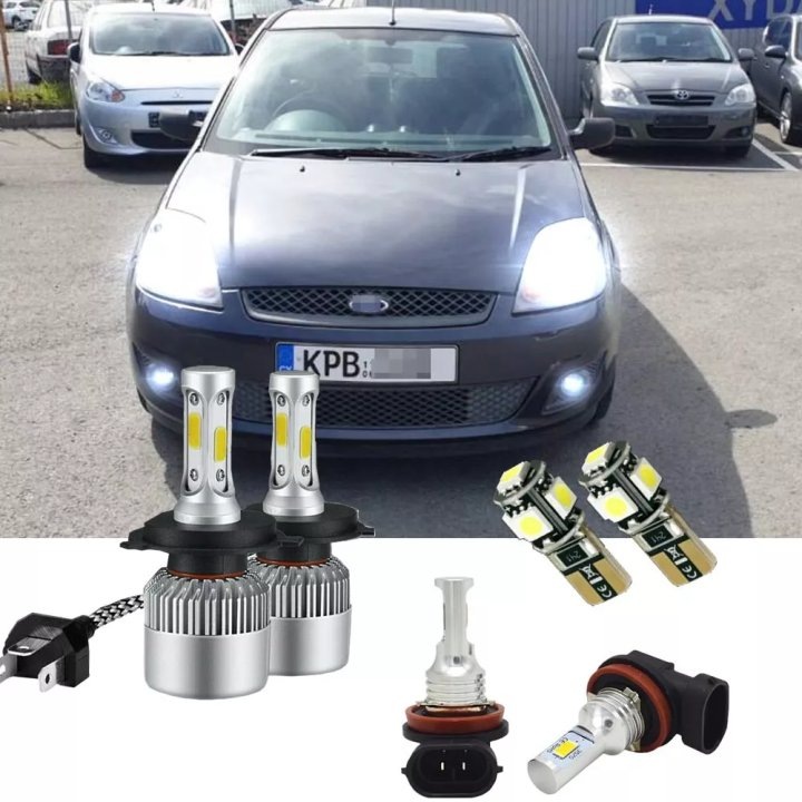 6000K LED fényszóró izzókészlet, Ford Fiesta MK6, 2xH11, 2xH4, 501, fehér