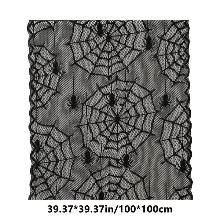 YANYXR BCS2900674 csipke terítő poliészterből, pókháló és tök mintával, fekete, 100 x 100 cm