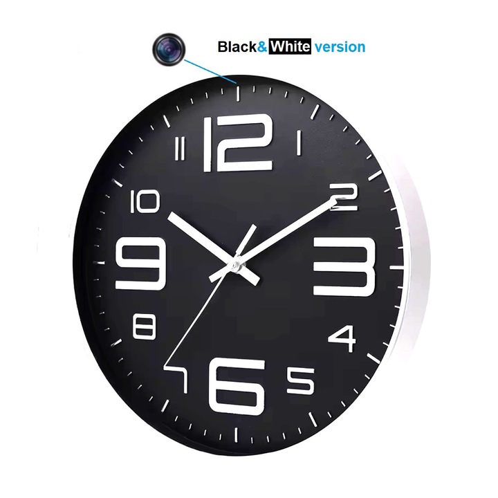 Camera Spion Ceas de Perete SpyGadget, Full HD, WiFi, P2P, Detectie Miscare, Rescriere memorie, Acumulator Integrat 20h