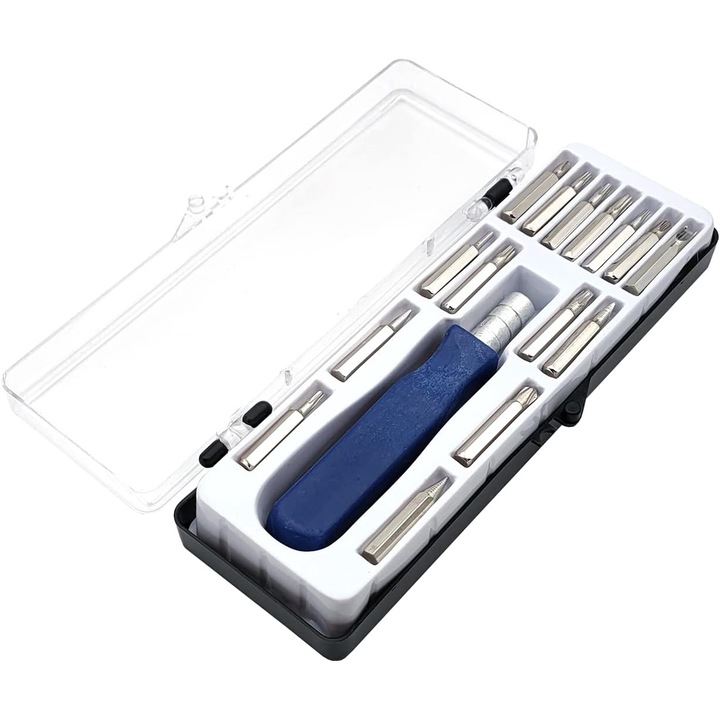 Precíziós csavarhúzó készlet javításhoz, ElectricS, 16 db, acél hegyek, kék