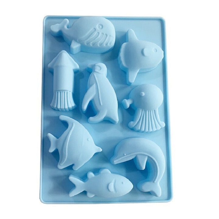 Forme silicon pentru prajituri, AjieQaQ®, Pentru Patiserie, Dimensiuni 14x9.5x1.4 cm, Albastru, Silicon Premium Rezistent 230°C, Flexibil si Neaderent, Usor de Demontat, Durabil, Accesoriu Profesional pentru Coacere