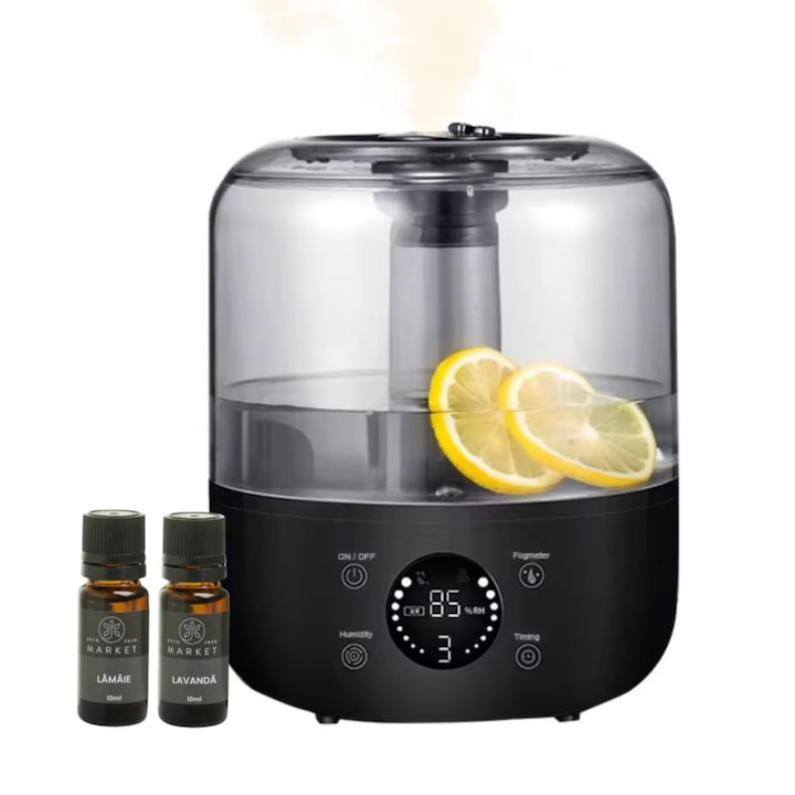 Umidificator cu aromaterapie, Ruhhy, 4l, alb, set cu 3 uleiuri esentiale