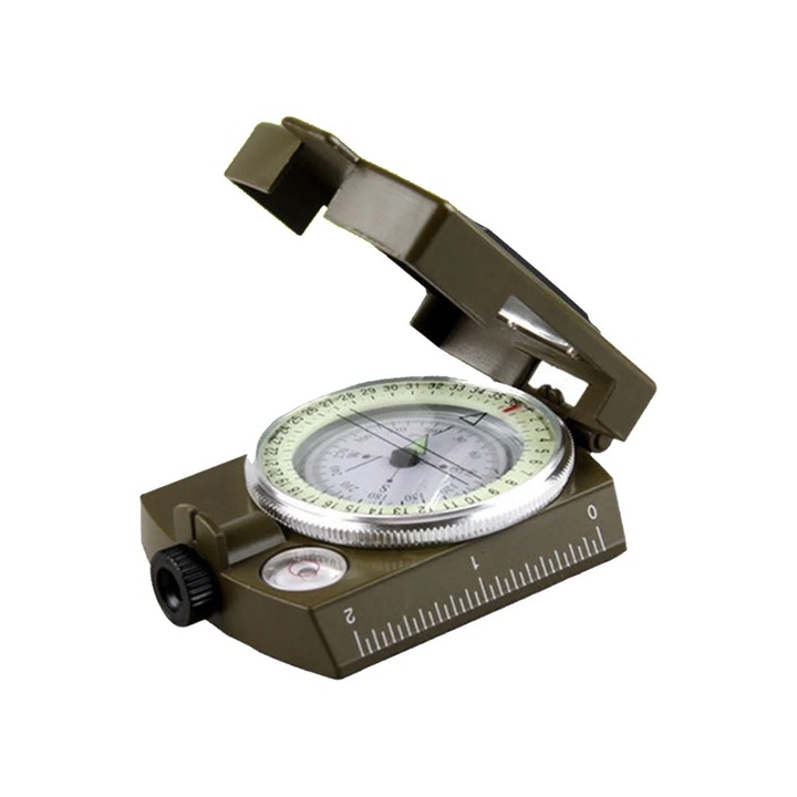 Военен компас 8.5х6.3х3см зелен комплект с калъф за туризъм и къмпинг