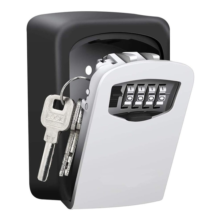 Cutie Metalica pentru Chei cu Cifru, Rezistenta la Intemperii, pentru Exterior si Interior, Montaj pe Perete, Cod Resetabil 4 Cifre, 8.5 x 11.3 x 4 cm