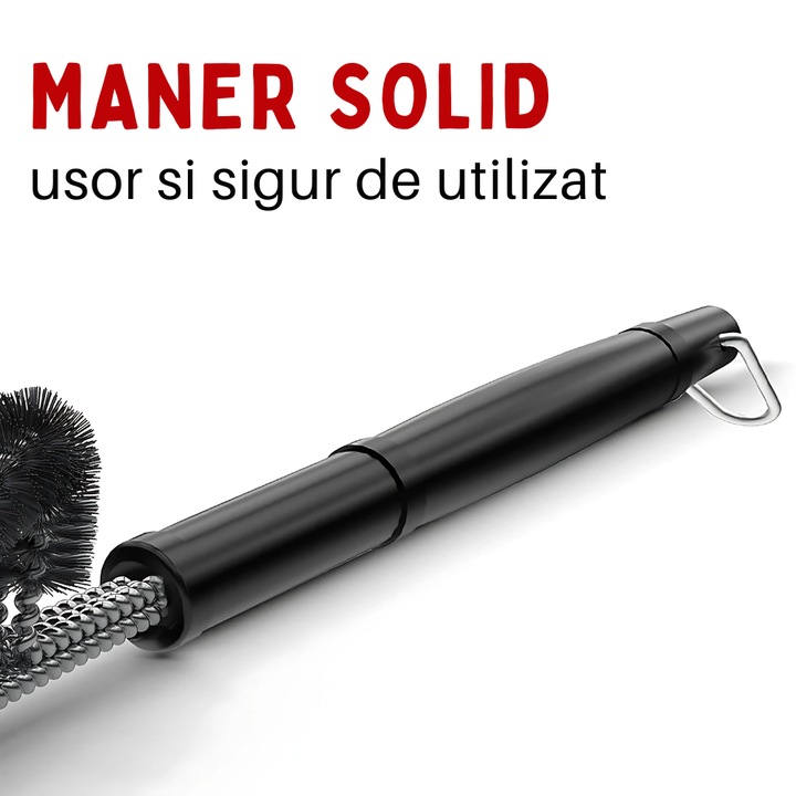 Perie gratar 2 in 1 Promerco®, design practic, functional, material Premium, inoxidabil, rezistent, durabil, racleta si perie, neagru