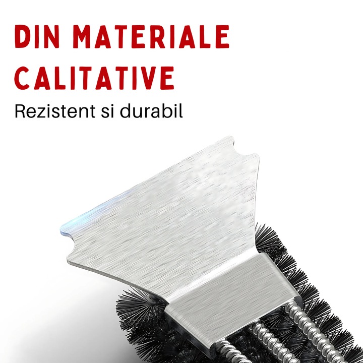 Perie gratar 2 in 1 Promerco®, design practic, functional, material Premium, inoxidabil, rezistent, durabil, racleta si perie, neagru