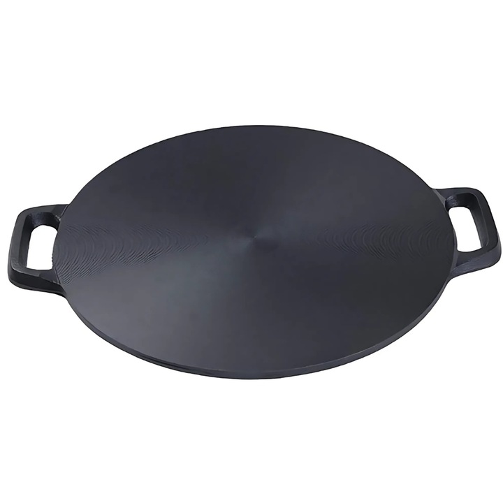 Plita rotunda cu manere Promerco®, design japonez, practic, functional, material Premium, rezistent, durabil, placa grill antiaderenta permite prepararea alimentelor intr-un mod sanatos, diametru generos de 36 cm, negru