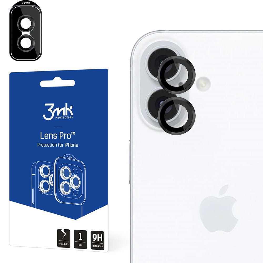 Folie sticla camera foto 3mk Lens Protection Camera Cover compatibila cu iPhone 16 / 16 Plus, Negru