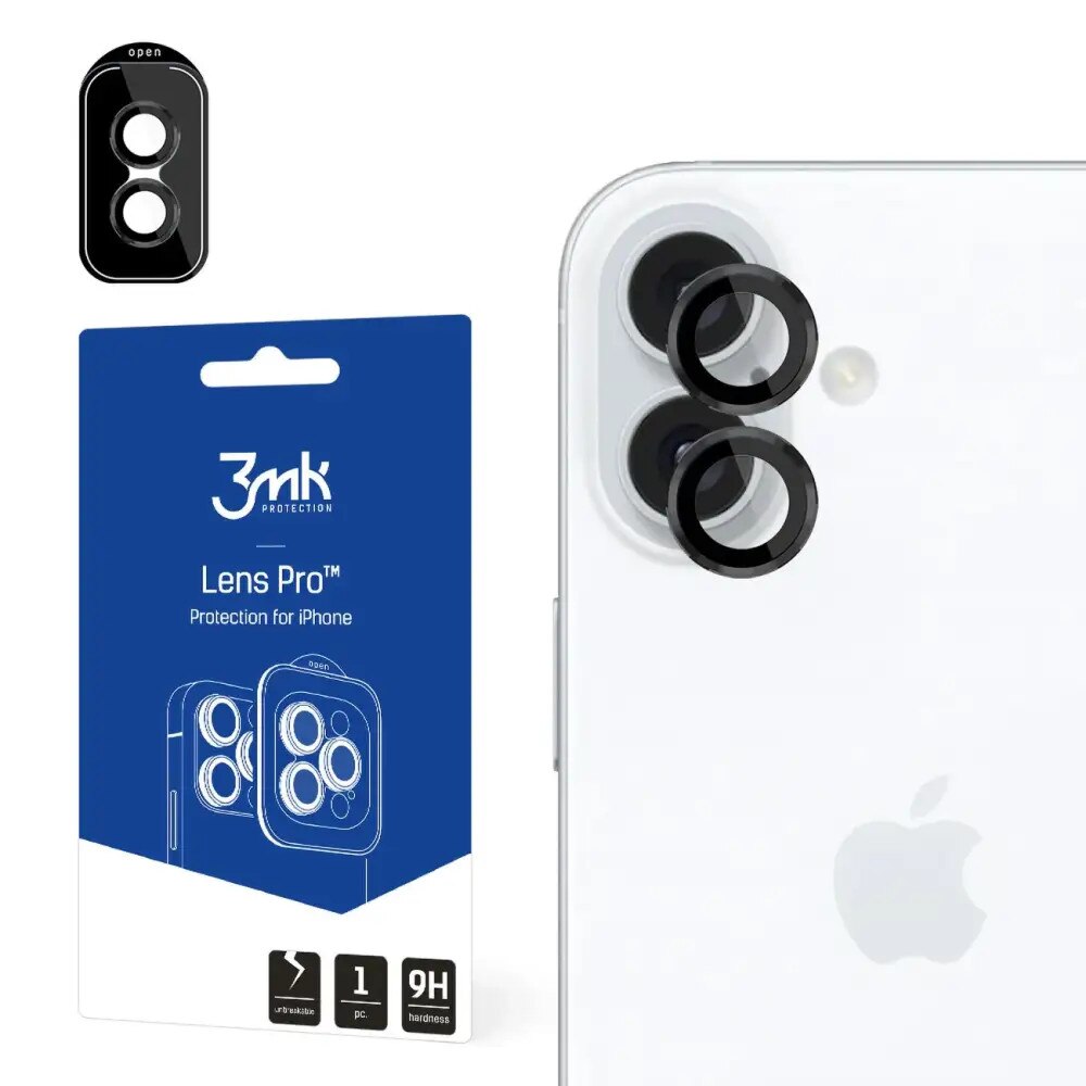 Folie sticla camera foto 3mk Lens Protection Camera Cover compatibila cu iPhone 16 / 16 Plus, Negru